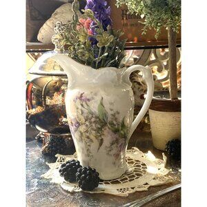 Vintage Porcelain Creamer Lavender Iris LOV Floral Early 1900s Shabby Chic